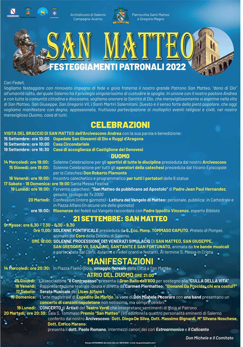 ChiesaSalerno's tweet photo. Solenni Festeggiamenti di San Matteo 2022 https://t.co/paL52TRELf