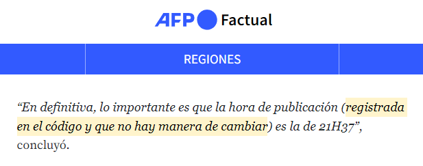 cfcores's tweet photo. Varias agencias de verificación afirman que la hora de publicación de una página, visible en su código fuente, es una prueba sólida de que se ha publicado en ese momento (incluso dicen que no se puede modificar). Es falso, esa fecha la edita el propio sitio y no es prueba de nada https://t.co/SuztYzBY0r