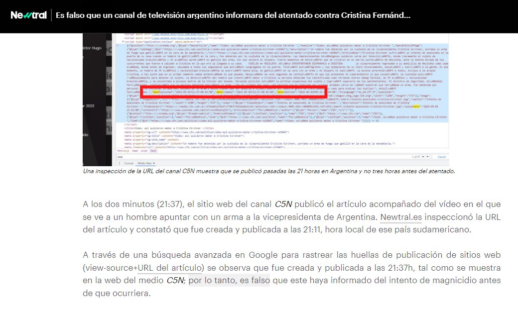 cfcores's tweet photo. Varias agencias de verificación afirman que la hora de publicación de una página, visible en su código fuente, es una prueba sólida de que se ha publicado en ese momento (incluso dicen que no se puede modificar). Es falso, esa fecha la edita el propio sitio y no es prueba de nada https://t.co/SuztYzBY0r