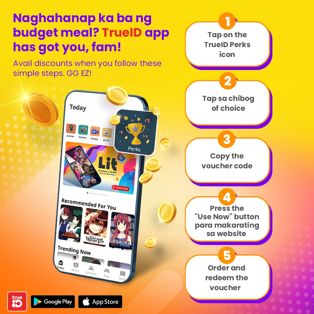 Tamad to cook pero ’di keri ng budget mag-order? Make tipid with your next meal sa TrueID Perks. Kaya download the app now na and sundan ang steps below para maka-redeem! 😍

👉 trueidph.onelink.me/koEk/p5ckdsk8