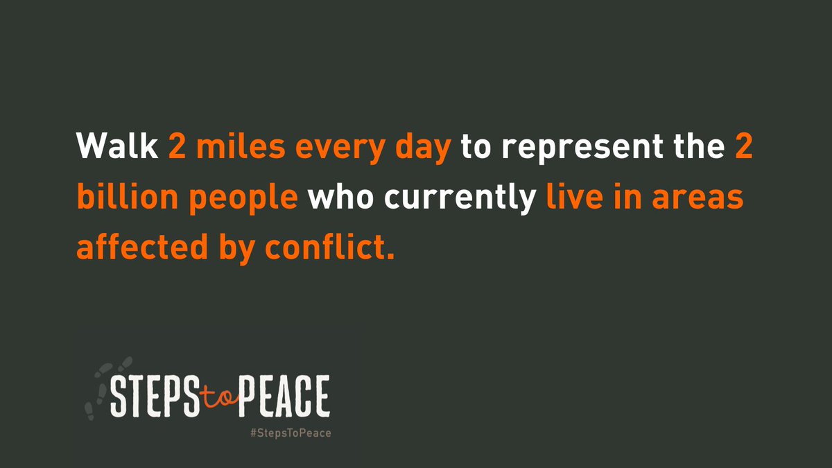 CRbuildpeace's tweet photo. Have you set yourself a challenge for #StepstoPeace yet?
🚶♀️Why not walk 2 miles each day for the 2 billion people living in areas affected by conflict?
➡️ Start your challenge today: https://t.co/1iv8eKXoLO https://t.co/stb1zT1idI
