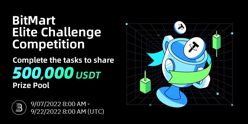 BitMartResearch's tweet photo. 🥳BitMart Elite Challenge Competition is Ongoing! 🌟
🤩Complete the tasks to share a big prize pool of 500,000 USDT!
⏰Period: 9/7/2022 8:00 AM - 9/22/2022 8:00 AM (UTC)
🔍Click here for More Details: https://t.co/lXnKeXvIV9 https://t.co/LocVywNqNx