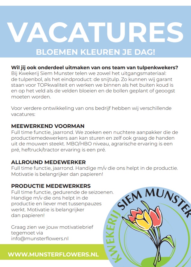 Tulipexcursion's tweet photo. Wie heeft er zin in een full time baan in onze tulpenkwekerij? DELEN MAAR! https://t.co/HVTKQQetx7
