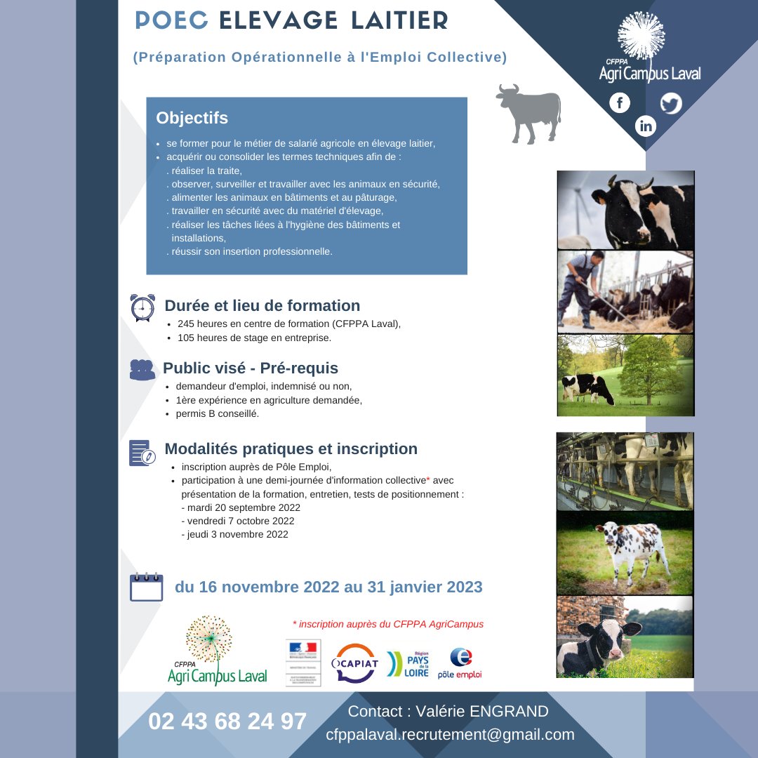 #formation #salarié(e) #agricole #élevage #laitier <a href="/CfppaLaval/">CFPPA AgriCampus Laval</a>