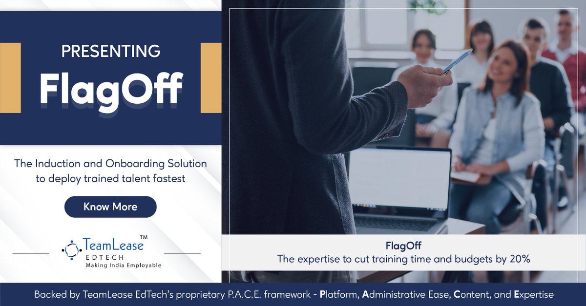 LearningEls's tweet photo. TeamLease EdTech is happy to announce FlagOff, an all-in-one solution for organisations looking to deploy trained talent fastest. Contact us: https://t.co/RNWIuGFaSP

#MakingIndiaEmployable #TeamLeaseEdtech #futureofwork #management #leadershipmatters #growthjourney #leader https://t.co/GzJAA20CB5