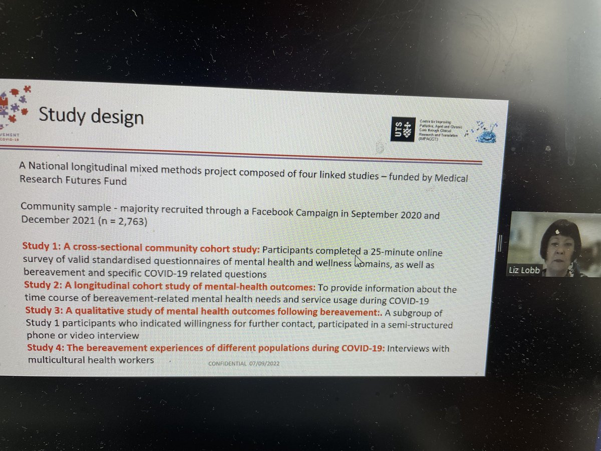 #Palspectives : An impressive mixed method longitudinal program of work led by Prof Liz Lobb on #Bereavement outcomes and experiences during #COVID-19 in the Australian setting. #pallanz #hpmglobal
