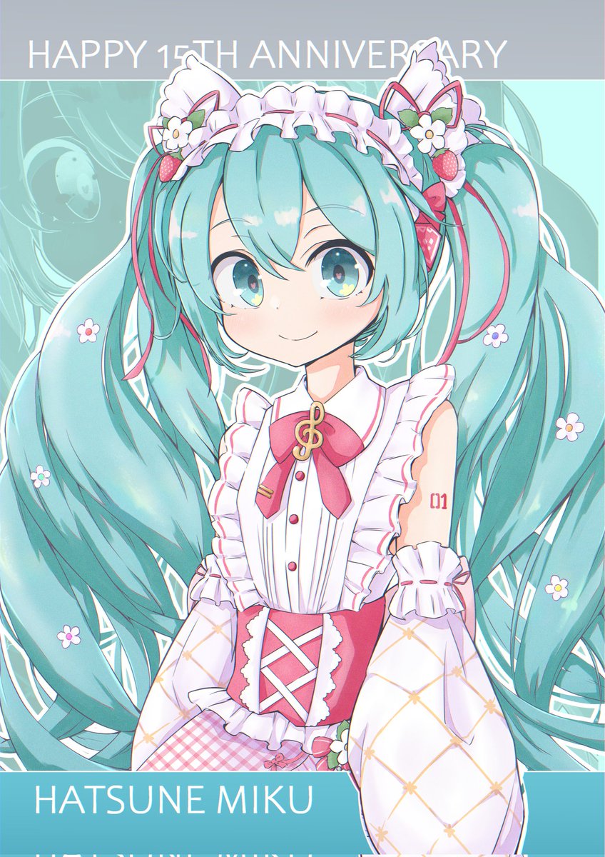 hatsune miku 1girl food-themed hair ornament solo long hair hair ornament twintails smile  illustration images
