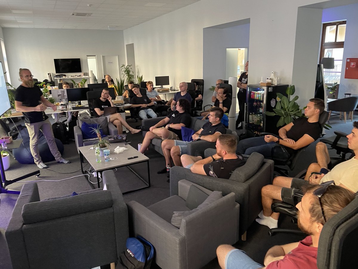 laszlocph's tweet photo. The only meetup where there is a higher turn up than RSVPs.

#cloudnativeszeged rocked last night. 25 people learned about @tilt_dev, Telepresence, @deckdevstudio and web3.

Thank you @PumpkinSeed_dev &amp; @D3v___ for the fantastic talks and https://t.co/D9VzV3Vj5F for hosting. https://t.co/UAwtCIfNBB