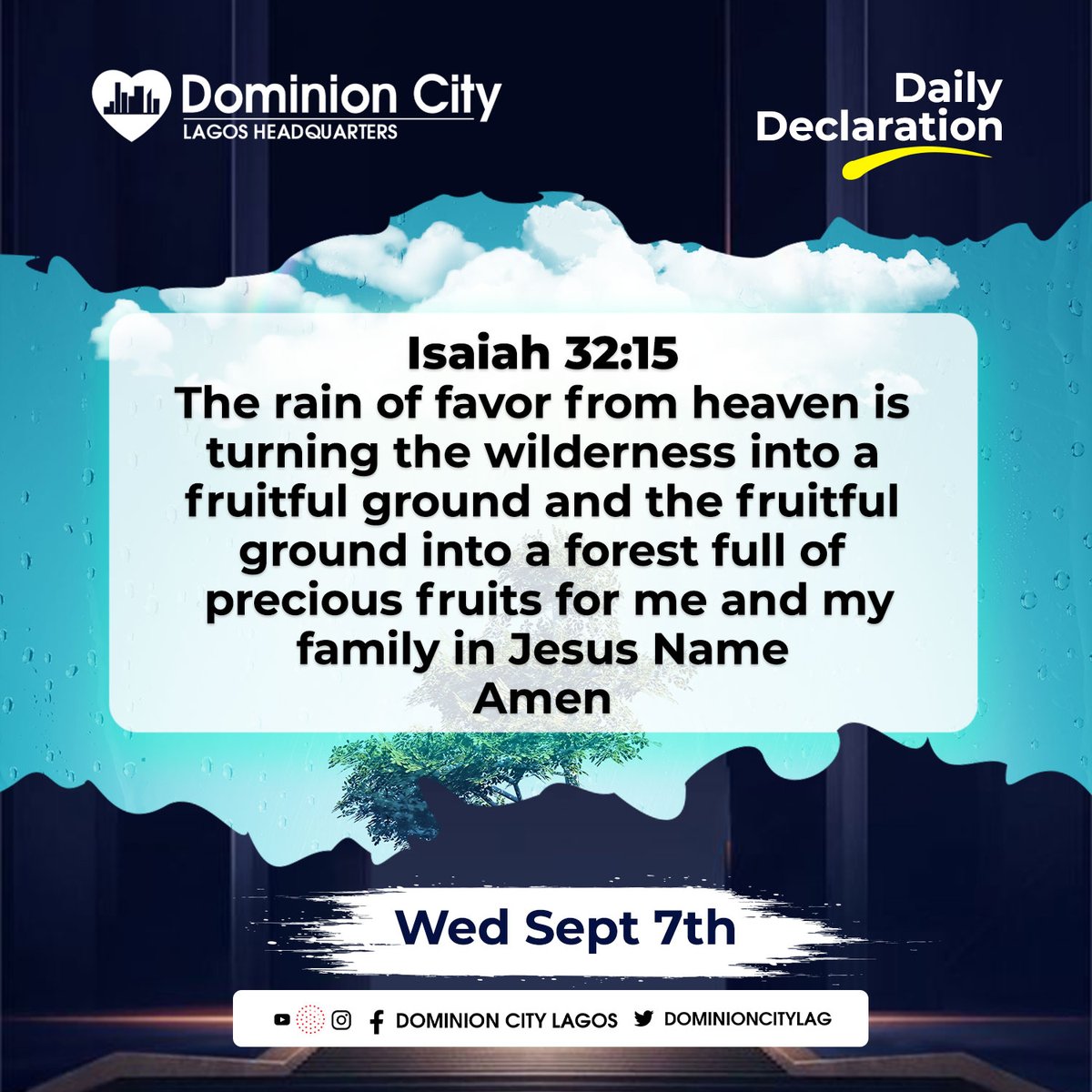 dominioncitylag's tweet photo. The rain of favor from heaven is turning things around for you and your family!!!
#DominionCity
#DCLagosHQ
#DailyDeclarations
#DCDeclares https://t.co/tPiikAeHa0