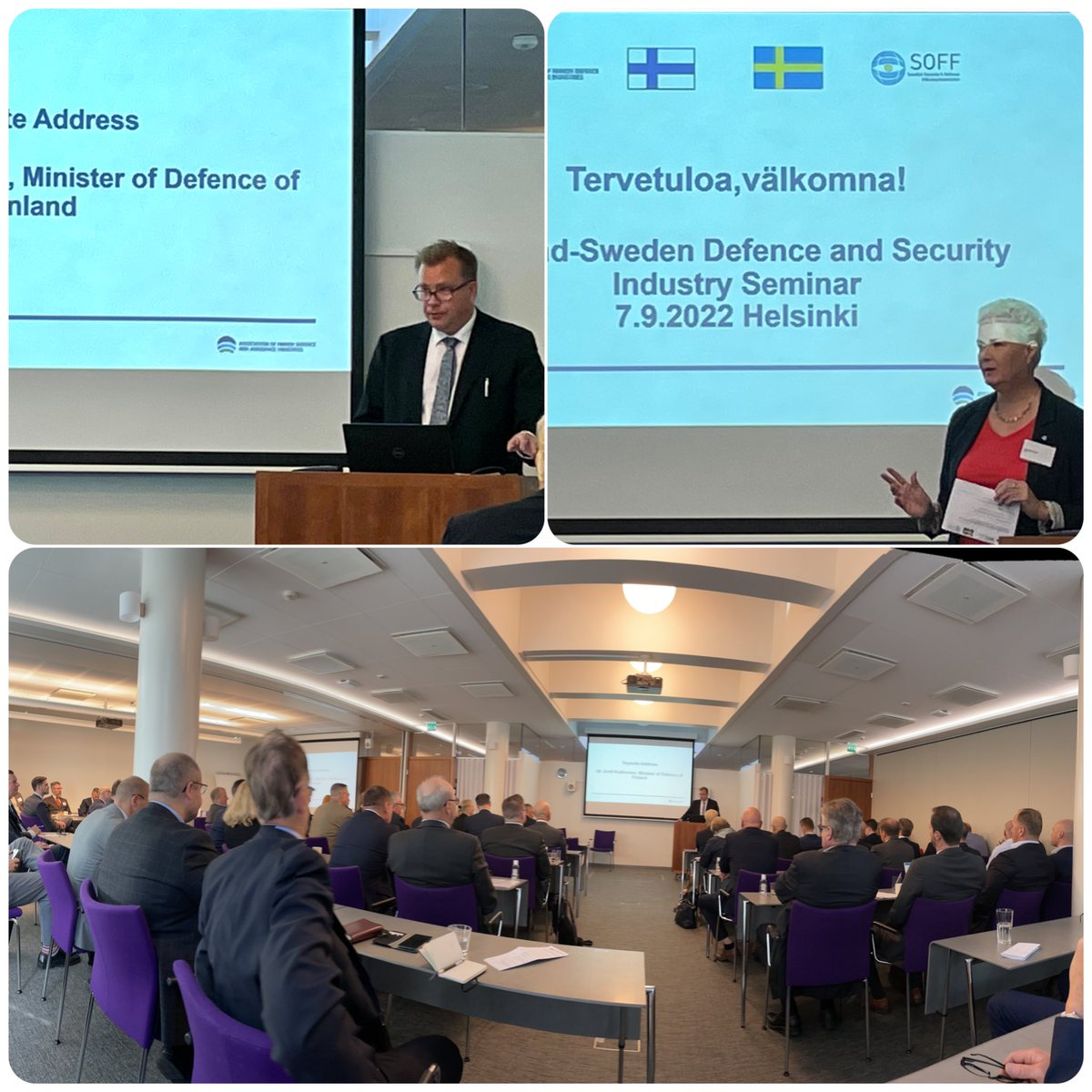 MuurinenJanne's tweet photo. Finland-Sweden Defence and Security Industry Seminar. Keynote Address by Minister @anttikaikkonen 
#Patria participating seminar and panel. #whenifisnotanoption https://t.co/cmvbVcCxus