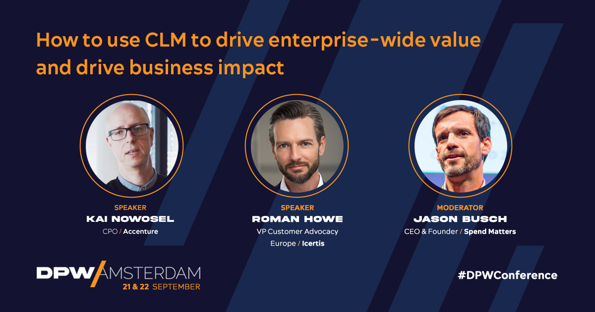 icertis's tweet image. Icertis&apos; Roman Howe will be speaking at the #DPWConference later this month in Amsterdam, along with @Accenture CPO Kai Nowosel. We can’t wait to meet the best professionals and companies that #procurement technology has to offer. Want to join us there? conference.dpw.ai