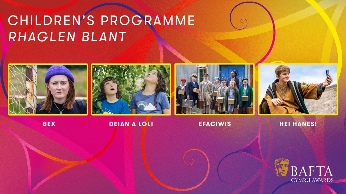 BAFTACymru's tweet photo. Nominees / Enwebeion
🧸 Children’s Programme / Rhaglen Blant 🧸

✨ Bex
✨ Deian a Loli
✨ Efaciwis
✨ Hei Hanes!

#BAFTACymru https://t.co/fX1vEg2x13