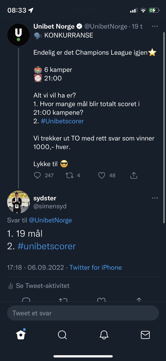 simensyd's tweet photo. @UnibetNorge https://t.co/wl7Y3ZVtDq