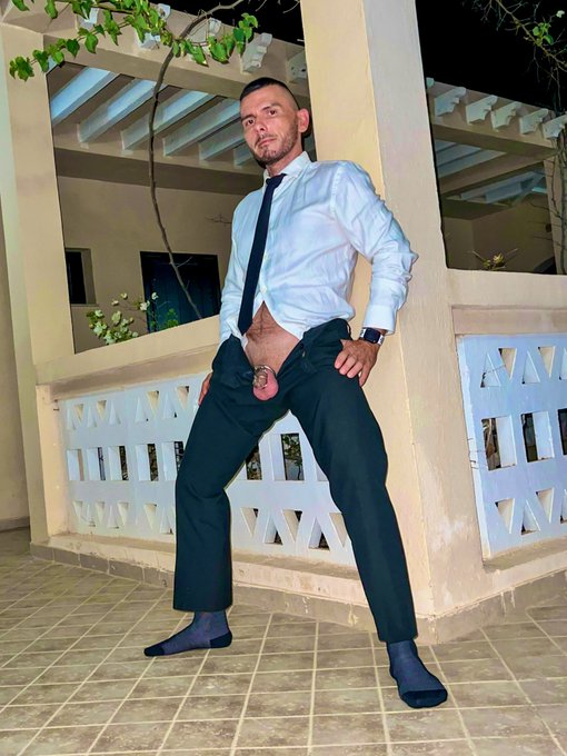 1 pic. So horny after the hotel party, couldn’t make it to the room ? #blacksocks #suitedmen #suitandtie