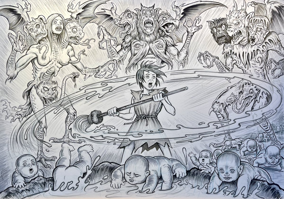 Sneak peek of a page in progress for our 100 page graphic novel. Penciled by <a href="/UlrichArtist/">ArtistChristopherUlrich</a> and soon to be digitally rendered &amp; coloured by <a href="/Tim_Molloy_Art/">Tim Molloy</a>.

More psychedelic nightmares from the Orphanage dimension coming soon!