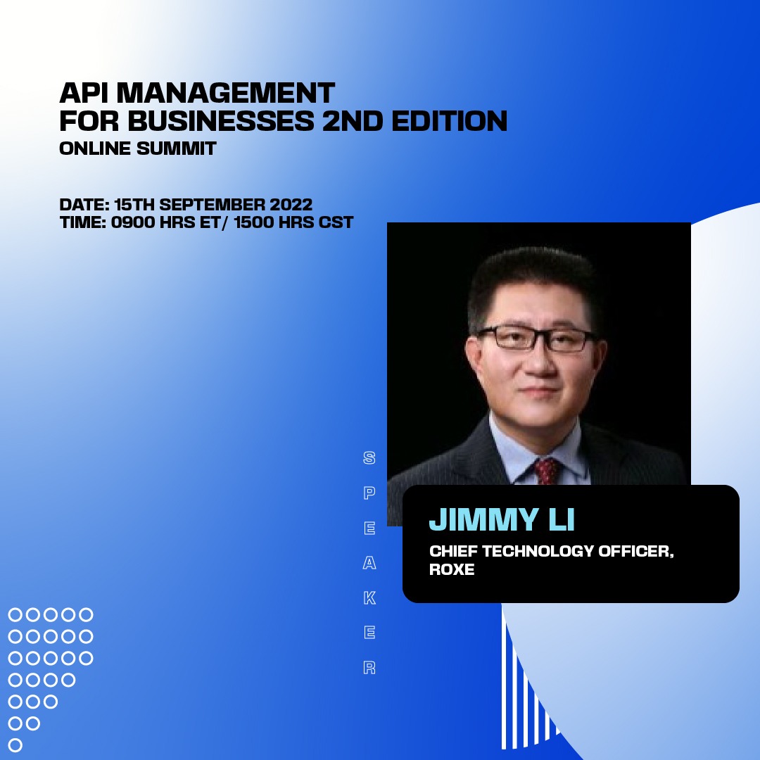 Phygitallco's tweet photo. We are pleased to announce that we have Jimmy Li, Chief Technology Officer at Roxe on board as our Speaker for the event API for Business 2nd Edition Online Summit. 
Kindly join us on 15th September at 0900 HRS ET/1500 HRS CET. https://t.co/nDNnUSQkx6