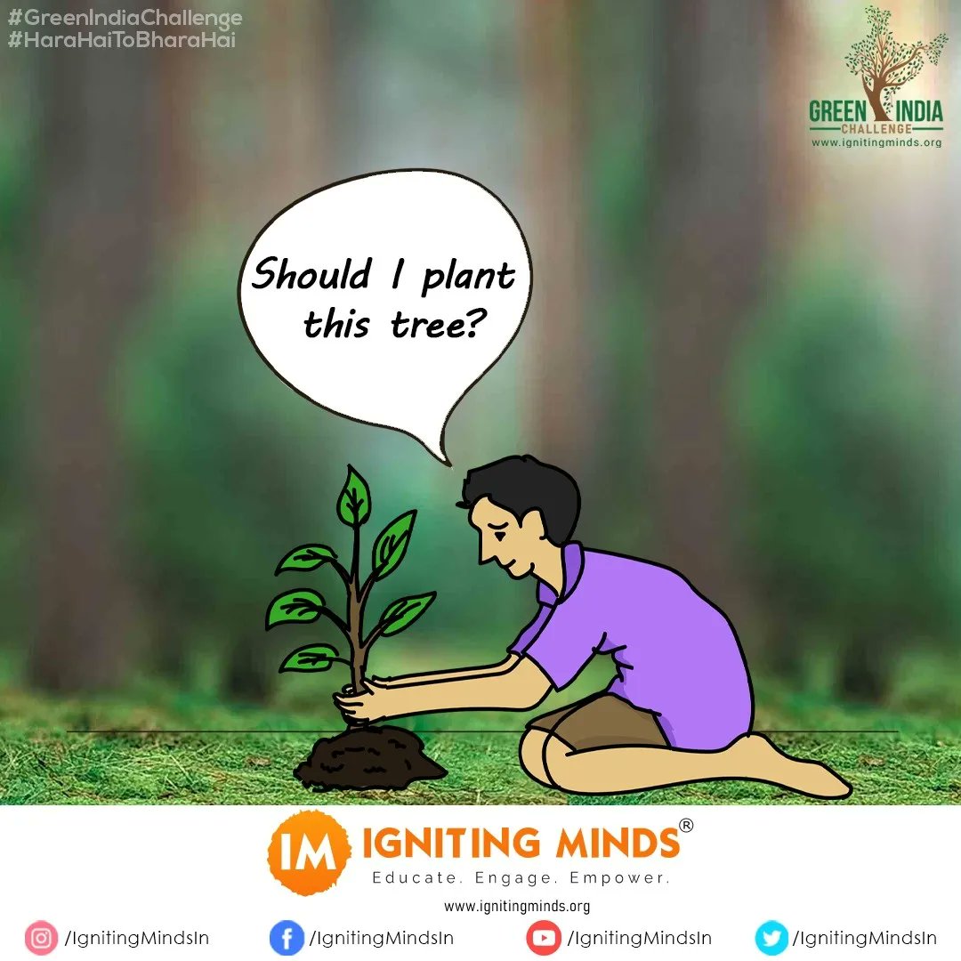 ignitingmindsog's tweet photo. On the path towards sustainability, we have to act wise by planting today for a better tomorrow.

Accept the #GreenIndiaChallenge  &amp; nominate your friends too. Don't forget to tag us :)

#HaraHaiTohBharaHai #Sustainability #SaveSoil #GlobalWarming #ClimateChange #5YearsofGIC https://t.co/pNzJlhRcpQ