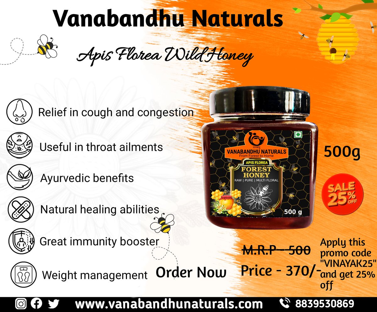 vanabandhu's tweet photo. A Great Combo of Health &amp; Taste
Apis Florea Wild Honey
Click on this 👇 website 🌐
https://t.co/1UGt7Q4YaP
Apply this promo code "VINAYAK25" and get 25% off Order Now https://t.co/LpIh4IpPsD