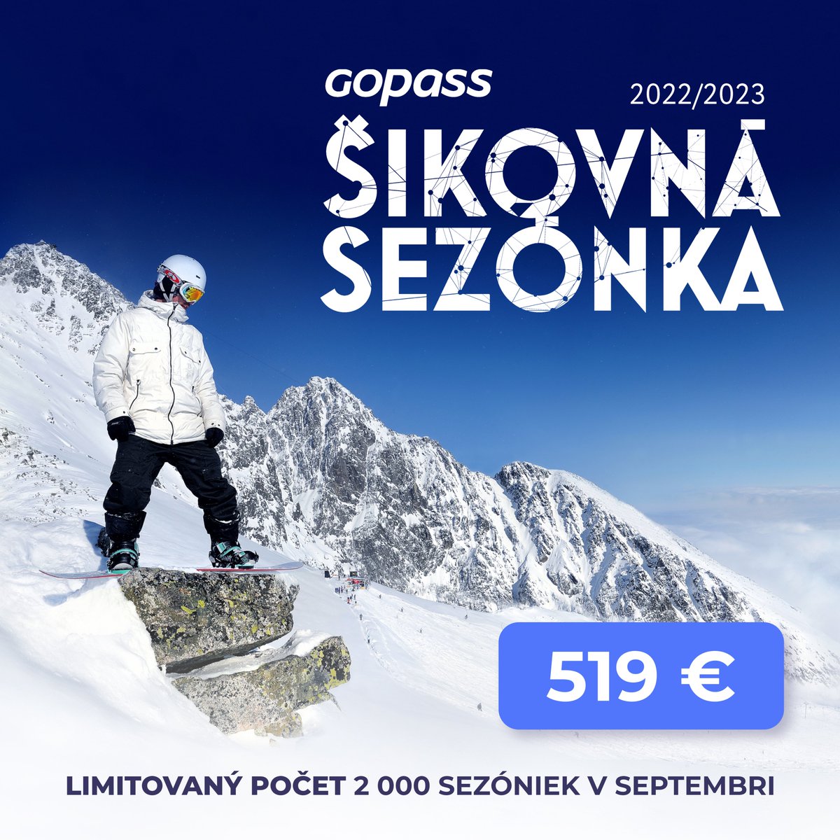 GopassTravel's tweet photo. Po skončení prázdnin sme opäť spustili pred Šikovnej sezónky na najbližšiu zimnú sezónu 2022/23. Tentokrát aj s malými zmenami.
Do predaja sme pustili limitovaný počet 2000 kusov a zároveň súťaž o pobyt v TMR hotels.
Sezónka je v predaji na https://t.co/TlDlW5lpxH https://t.co/8bigQ6iGb9