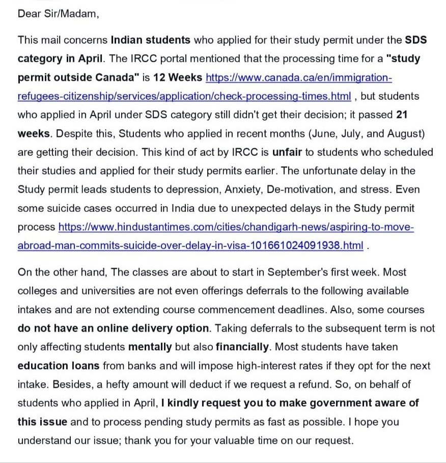 iStudentCanada's tweet photo. This is a request to IRCC @CitImmCanada to process  SDS category files on priority basis as students are on hold for Fall intake . 
@iStudentCanada @SeanFraserMP 
@CanadianPM @JustinTrudeau https://t.co/C50wL0lPqW