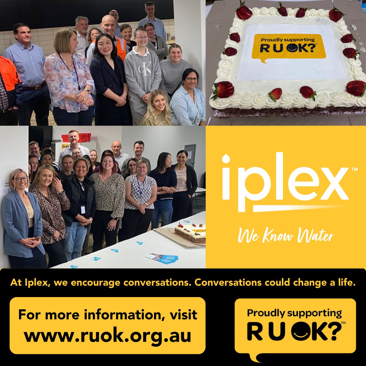 IplexAustralia's tweet photo. At Iplex the mental health &amp; wellbeing of our team is always a top priority. Today we got together to connect &amp; remind each other of the importance of having a meaningful conversation with the people we work with.

R U OK? Day serves as a reminder that we need to stay connected. https://t.co/SOoRKFeVcf