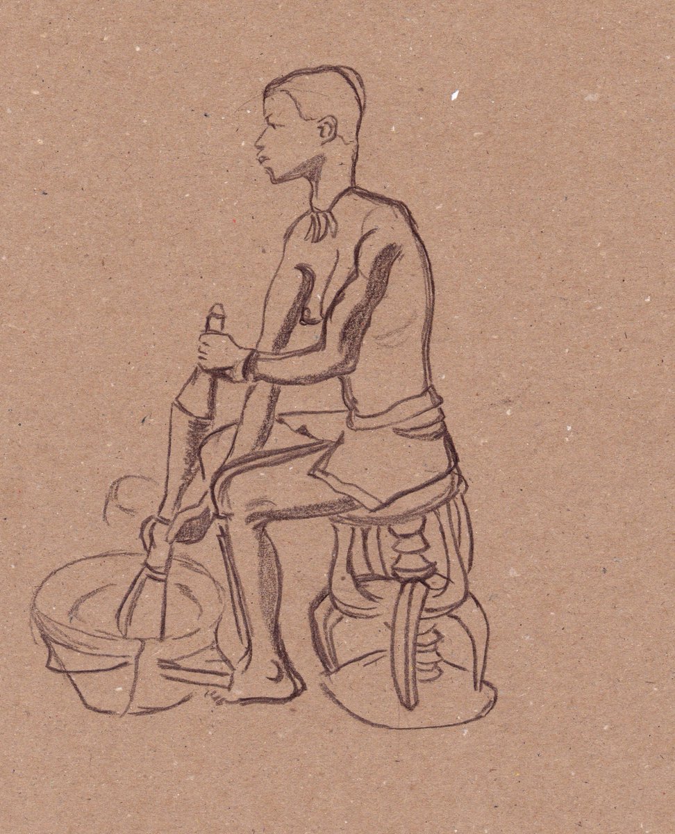 We continue highlighting some of the research uncovered through @chiiziitheartist's archive Nni Bu Ogwu with this drawing. It references a late 19th-century photograph of an Igbo girl preparing food discovered by the artist on Ụkpụrụ̄, a blog of historical images of the Igbo.