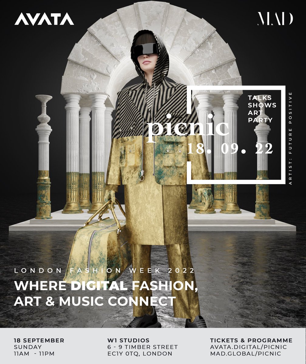 Excited to announce that we will be exhibiting as a featured artist at Picnic, a digital fashion and art event taking place on the 18th of September in East London for London Fashion Week! Produced and curated by @avataofficial and <a href="/MAD__Global/">MAD Global</a> ⚡️