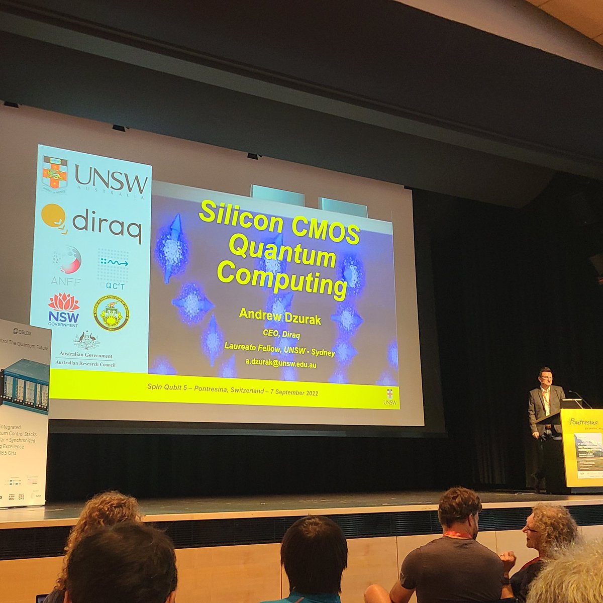 perronjk's tweet image. Andrew Dzurak od UNSW and @diraqQC starting off day 3 of #SpinQubit5. 
Si MOS quantum Computing 
Always great hearing about they great work they&apos;ve been doing.