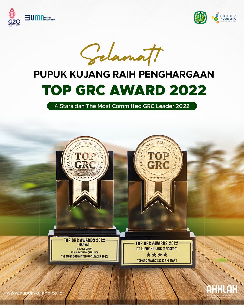 kujangcikampek's tweet photo. Pupuk Kujang Raih Penghargaan TOP GRC Awards 2022
Dengan Sistem, infrastruktur, dan implementasi Tata Kelola Perusahaan (GCG), Manajemen Risiko, dan Manajemen Kepatuhan di perusahaan, berada ditingkat yang SANGAT BAIK sehingga Pupuk Kujang meraih #Stars4 https://t.co/5EKSQjYp9J