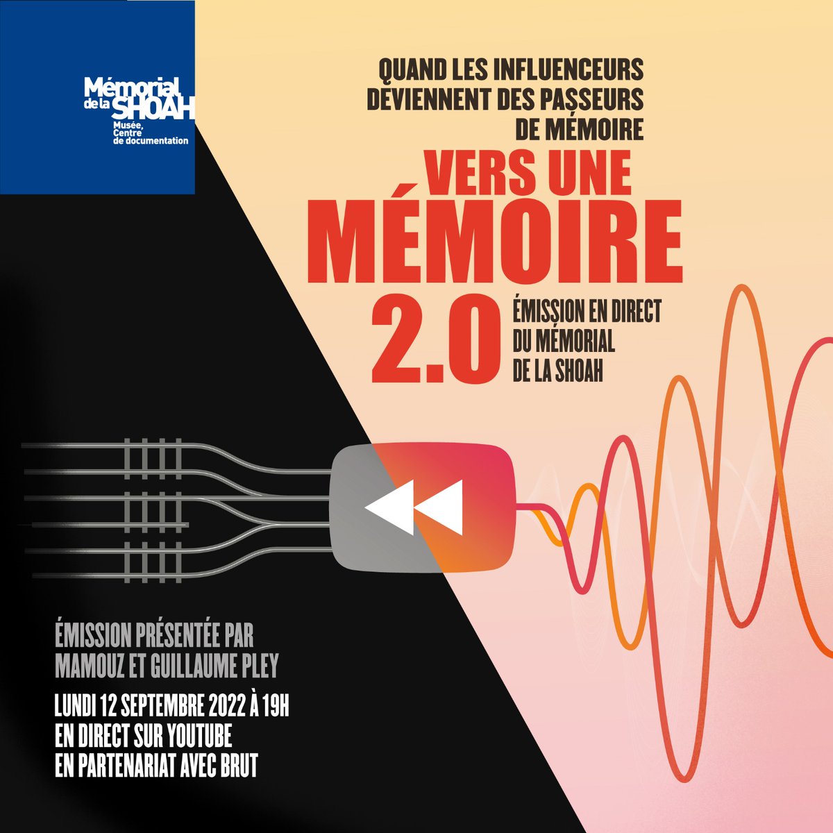 A VOS AGENDAS ! 

Suivez en direct le Lundi 12 septembre, à 19h, l'émission #inédite "Vers une Mémoire 2.0" présentée par <a href="/guillaumepley/">Guillaume Pley</a> et <a href="/MamouMani/">Mamou Mani</a> en direct sur la chaine Youtube du Mémorial de la Shoah 

En savoir plus : billetterie.memorialdelashoah.org/fr/evenement/v…

#passeurdemémoire