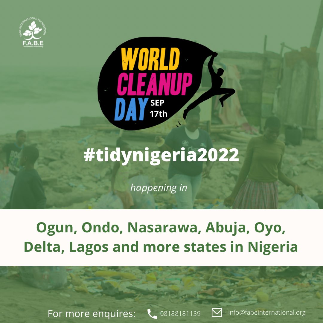 fabenigeria's tweet photo. 10 days to go🎉🎉

World Cleanup Day is fast approaching and once again several FABER’s and Volunteers across Nigeria would be coming together to #tidynigeria

Last year was awesome, this year would be even better 💃💃

To join us 📞 08188181139 or 📩 info@fabeinternational.org https://t.co/hzMMUsuEnF