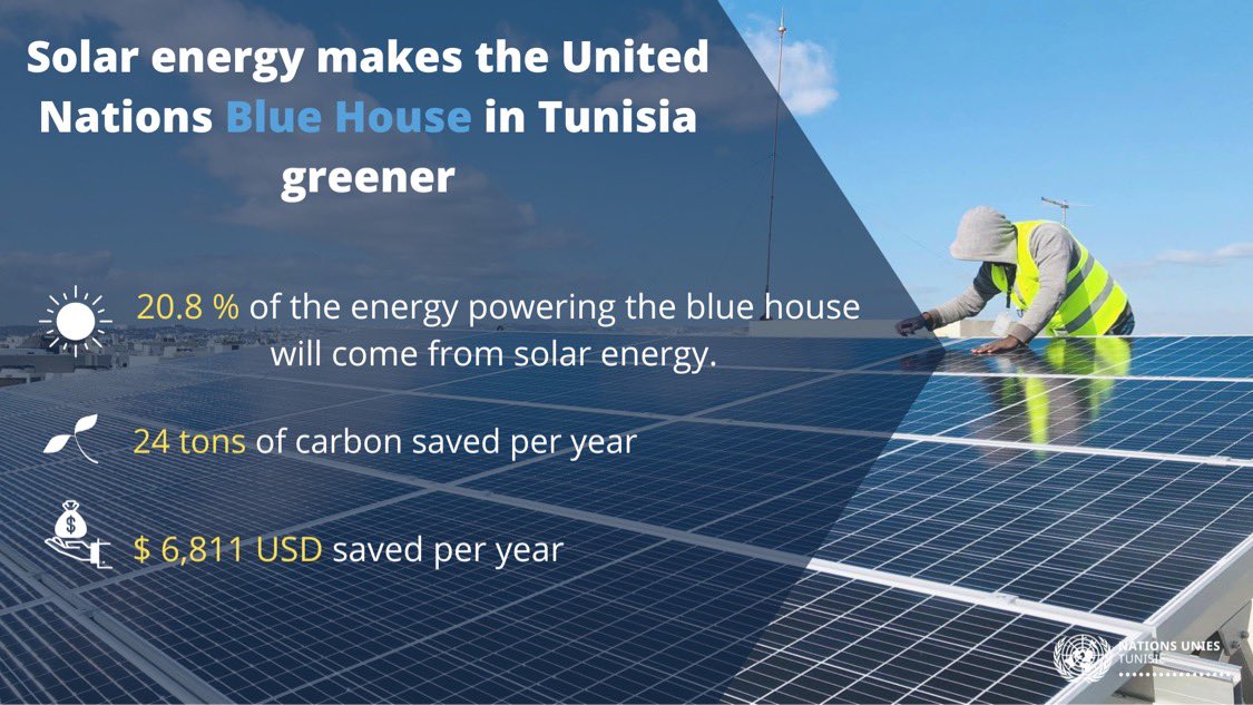Thank you @AminaJMohammed & @ASteiner for highlighting our efforts to green the UN Blue House in Tunisia🇹🇳. We are continuing our efforts to reduce our carbon footprint through increased PV system. #Moonshot Initiative #TogetherForOurPlanet🌎