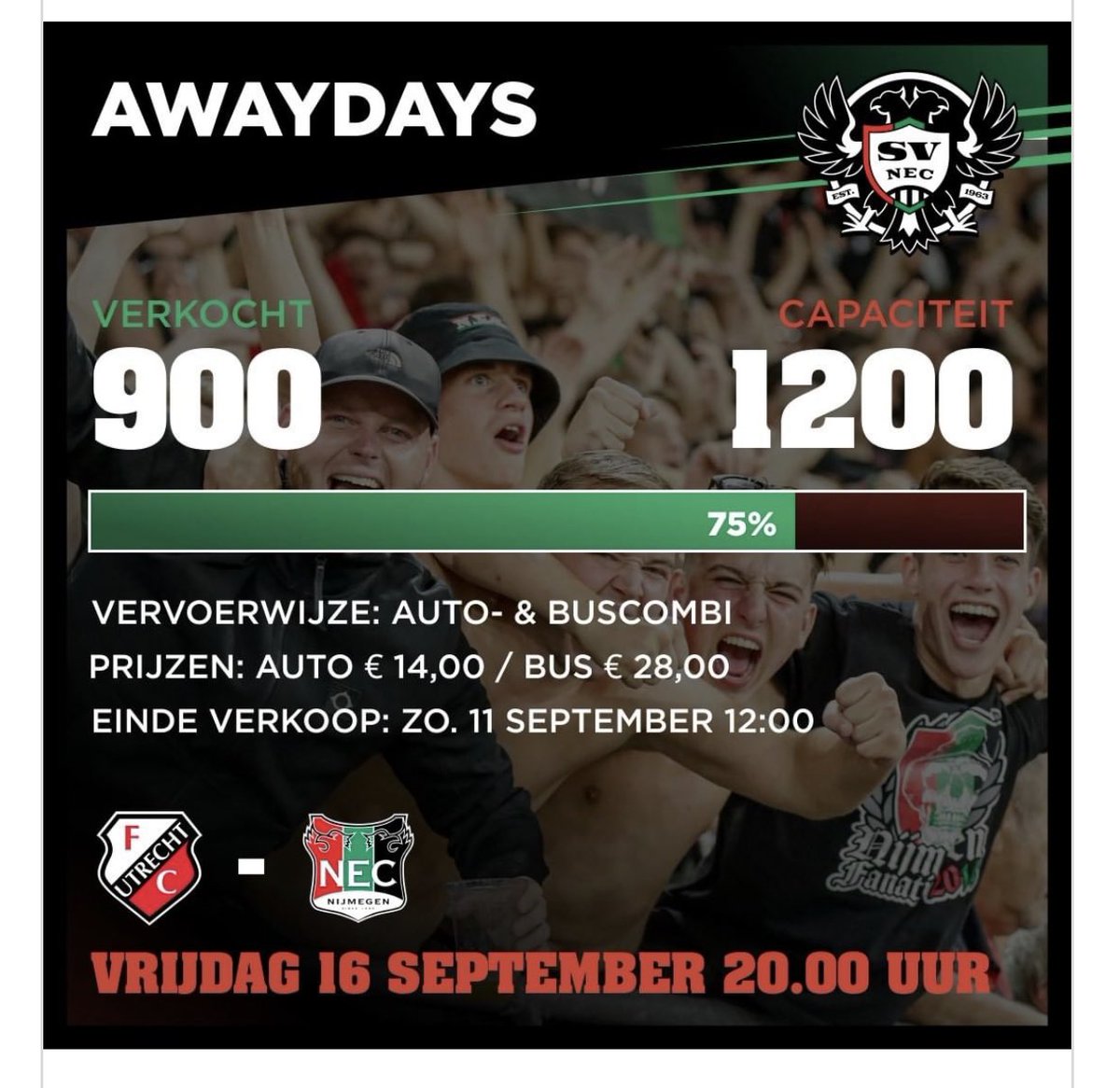 NEC_QAC's tweet photo. Ongelooflijk… en we hebben nog een week verkoop… Volle hütte in Uuuuuuuuu… #fcuNEC https://t.co/rg9hRXy9nS