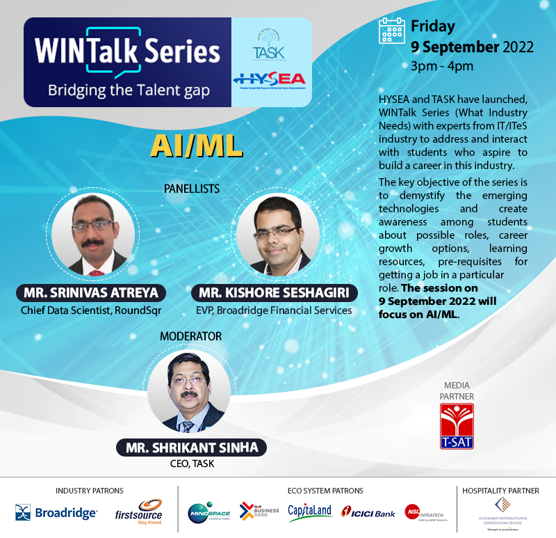 tasktg's tweet photo. TASK - HYSEA WINTalk Series: The session on 9th Sep 2022 will focus on AI/ML.

Time: 3PM - 4PM
Joining Link: https://t.co/3taMkPokCu

@ShrikantNF @HYSEA1991 @AtreyaSrinivas @seshak
@TSATnetwork @Manisha_saboo

#TASK #WINTalk #AI #ML https://t.co/hxii45tsnZ