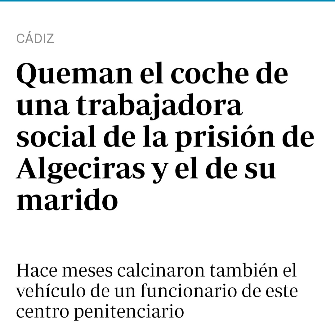 RafaPaniza's tweet photo. Ya son dos los coches quedamos a #funcionariosdeprisiones en #Algeciras y otro a un familiar de estos.Seguimos sin el apoyo político ante el duro,difícil y peligroso trabajo. 
Todo lo que rodea a #sosprisiones es demasiado hostil como para estar olvidados. https://t.co/MCmMESUZxC https://t.co/p9zwMukpBa