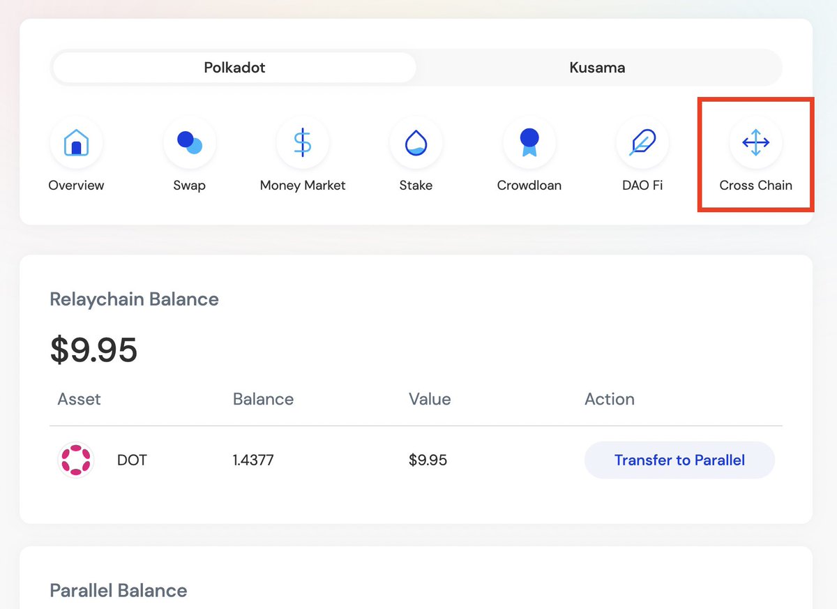 ParallelLabs_'s tweet photo. Do you know that the “Cross Chain” button has been relaunched on https://t.co/mmp5rua1SE?

It currently supports easy cross chain transfer of $DOT &amp; $KSM between relay chain and Parallel parachain.

Expect more assets from other parachains to be supported soon. https://t.co/bwTCU9bQQ8