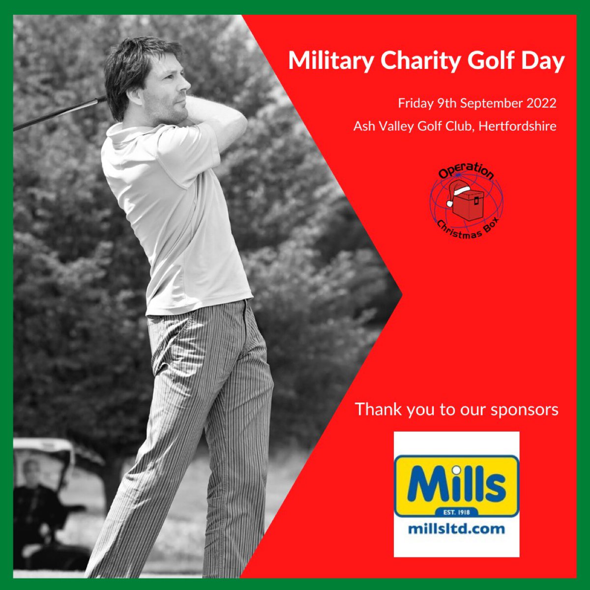 OpChristmasBox's tweet photo. The Charity Golf Day is edging closer! This Friday, the excitement begins. Who will be taking home the top prize? Thank you to @millsltd who have kindly sponsored Hole 2 on the day! ππ»π
πβ³οΈ #OperationChristmasBox #OCB #CharityGolf #DeployedAtChristmas #ArmedForces #Military https://t.co/CfEBGliNcL