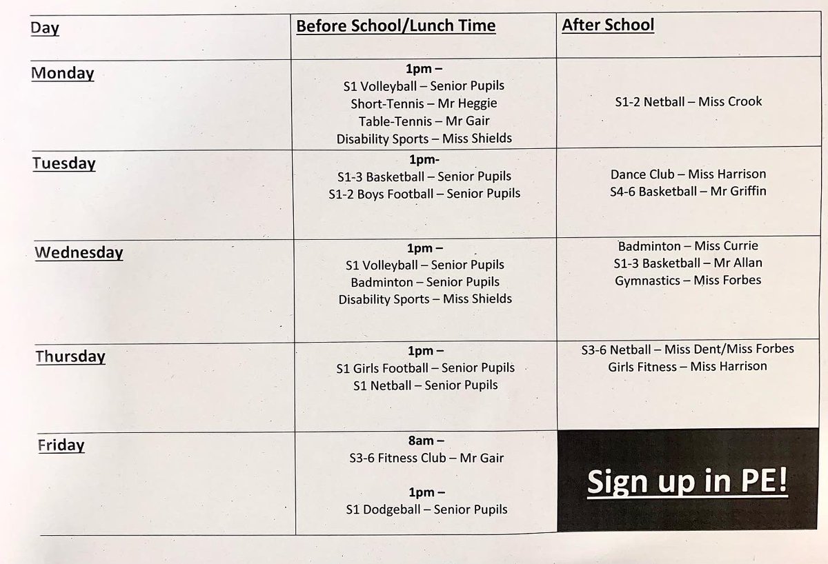 Lunch &amp; After School Clubs

Swipe to see what clubs are running this year and get yourself involved🤩

Consent forms are in PE and must be handed back before coming to the club🏃🏽‍♀️🏸🤸🏼‍♀️🏃‍♂️⛹️

See you all there!!!🏅