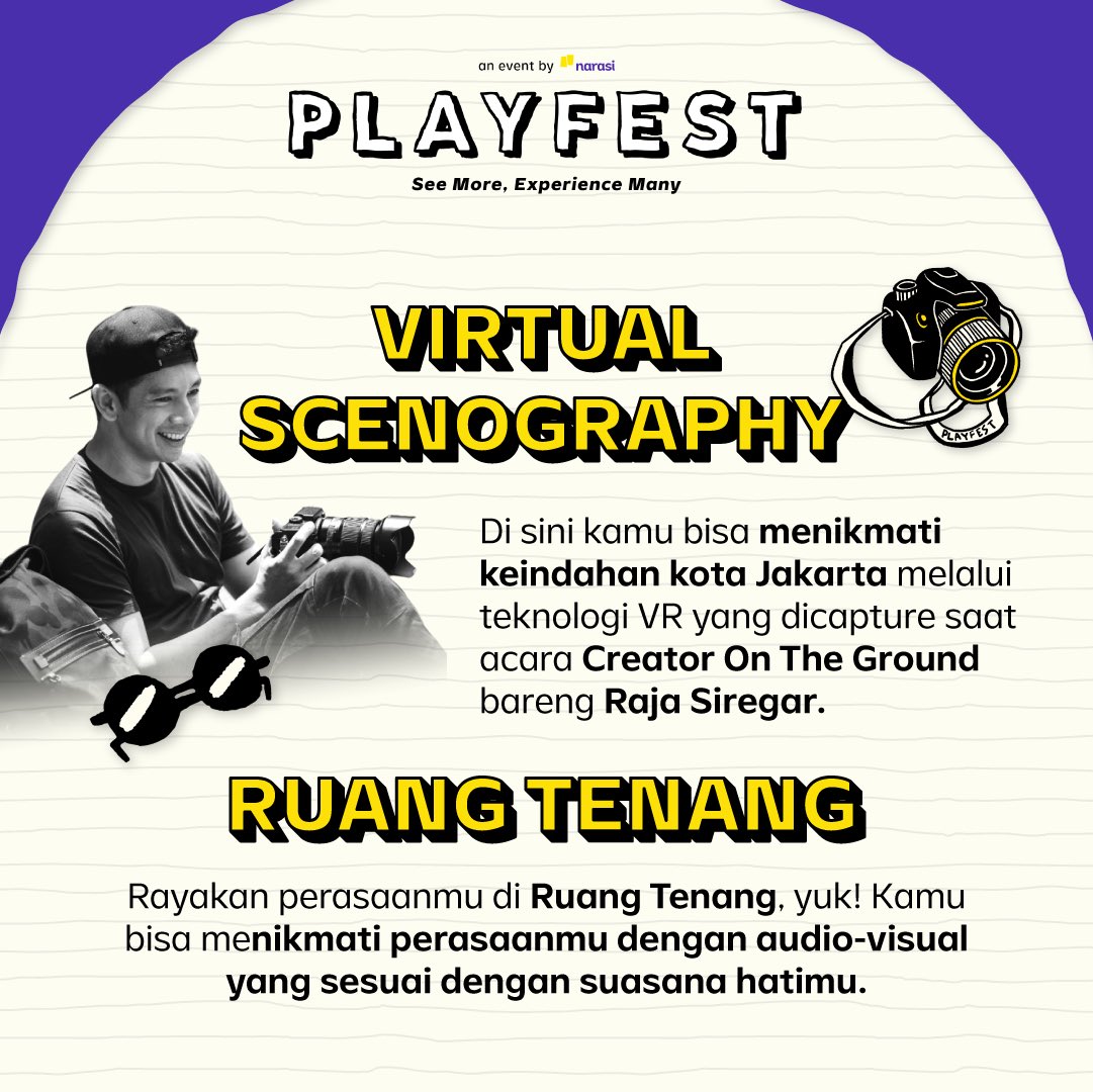 playfestnarasi's tweet image. Ada banyak aktivasi dan instalasi menarik yang bakal buat pengalaman mu di Playfest makin seru!!!🤩

Yuk buruan dapetin tiketnya dan kita seru-seruan bareng di Ideas Collaboration! | Playfest

#Playfest2022 #ReactivateYourSense