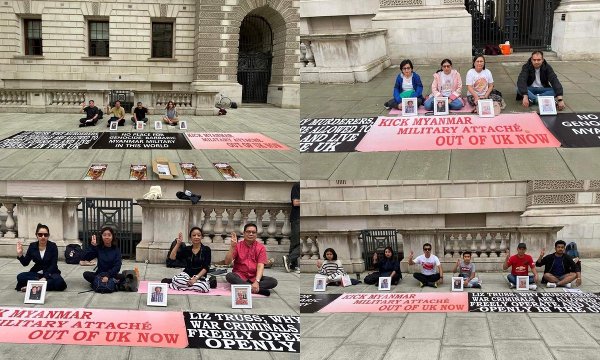 ActivistLittle's tweet photo. The sit-in strike, which started to close the Myanmar military council's ambassador office in Britain, started on August 8th in front of the British Foreign Office by pro-democracy Myanmar nationalities, and it has now been 20 days.

#2022Sept7Coup #WhatsHappeningInMyanmar https://t.co/q4KoWgPqd5