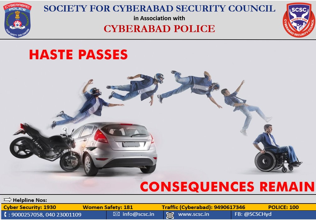 SCSC_Cyberabad's tweet photo. #Traffic Forum of @SCSC_Cyberabad join hands with @CYBTRAFFIC educating &amp; preaching #commuters #Dontbeinhaste coz you will #repentatleisure. Drive carefully &amp; #reach #home Safe.

#drivesafe #reachsafe #traffic #lifematters https://t.co/mJ9q77g8dj