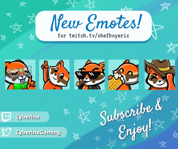 CyberinaGaming's tweet image. Absolutely adored working on these emotes for @ChefBoyEric 
Look how cute they are!! 🥰