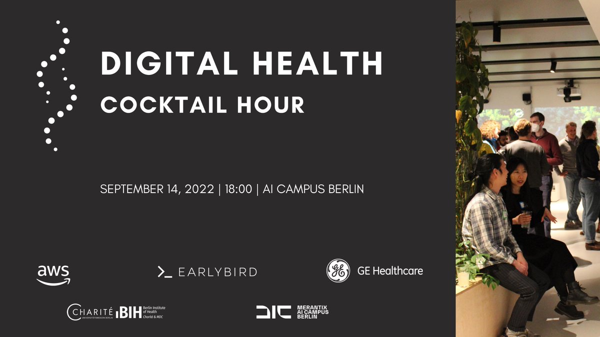 Earlybird VC (@earlybirdvc) on Twitter photo Check out “Digital Health Cocktail Hour: It’s all about DATA” - the first of a series of events we at Earlybird Health are co-hosting with <a href="/awscloud/">Amazon Web Services</a>, <a href="/BIH_Innovation/">Charité BIH Innovation</a> at <a href="/ChariteBerlin/">Charité - Universitätsmedizin Berlin</a>, and @GEHealthcare.
📅 September 14, 2022, 6-8 pm
📍 AI Campus Berlin
👉bit.ly/3D5bnRs Check out “Digital Health Cocktail Hour: It’s all about DATA” - the first of a series of events we at Earlybird Health are co-hosting with <a href="/awscloud/">Amazon Web Services</a>, <a href="/BIH_Innovation/">Charité BIH Innovation</a> at <a href="/ChariteBerlin/">Charité - Universitätsmedizin Berlin</a>, and @GEHealthcare.
📅 September 14, 2022, 6-8 pm
📍 AI Campus Berlin
👉bit.ly/3D5bnRs