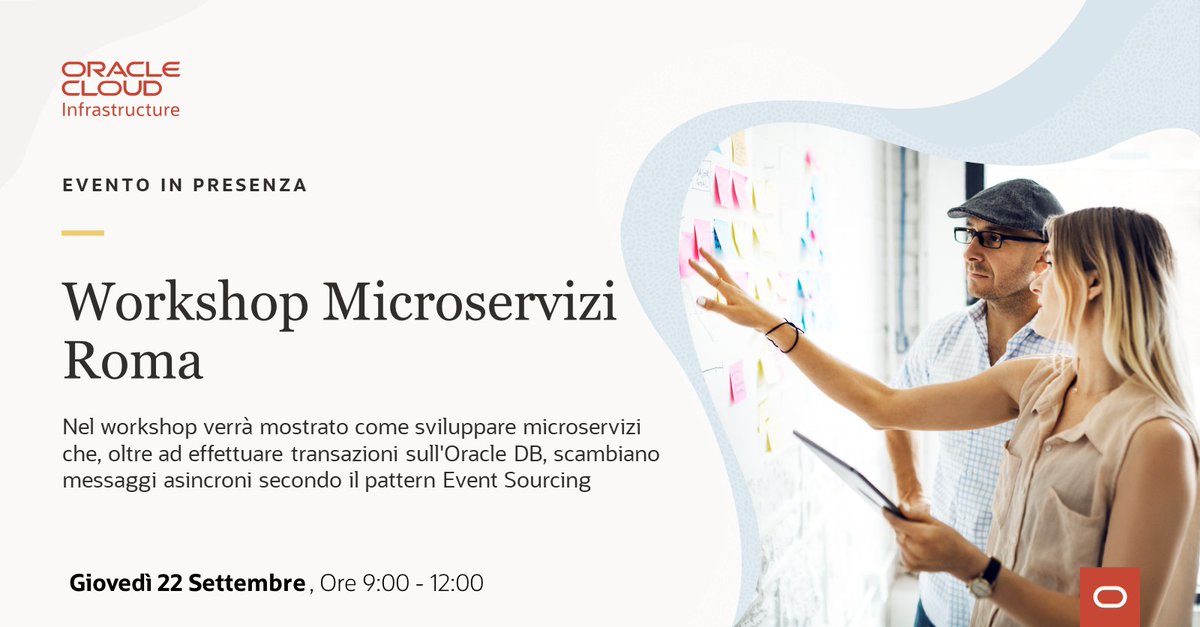 DSaveri's tweet photo. Iscriviti al workshop del 22 settembre nei nostri uffici di Roma e scopri come sviluppare i microservizi sulla piattaforma #Oracle https://t.co/tQJlRDs0Ck https://t.co/EAs6CFl838