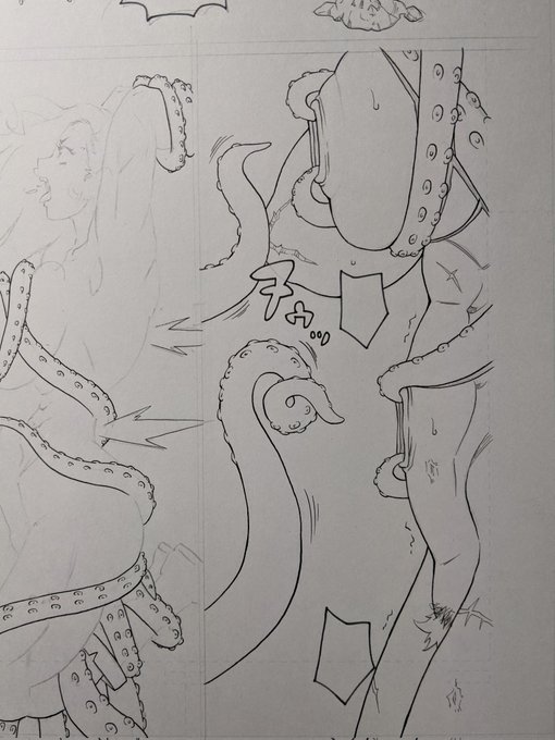 歴戦の女戦士の穴を狙う触手。 