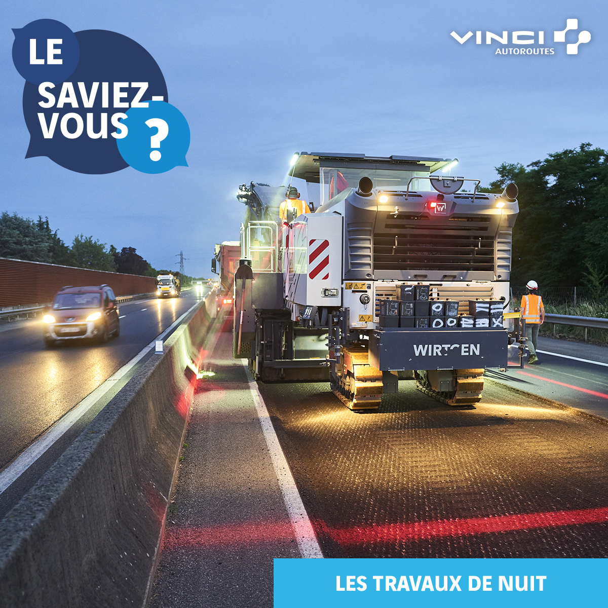 VINCIAutoroutes's tweet photo. 🌚Dans les zones urbaines et à très fort trafic, nous réalisons nos #chantiers de nuit sous fermeture partielle de l’autoroute. Côté usagers, cela permet de limiter les incidences sur la circulation : tant sur notre réseau autoroutier, que sur celui des itinéraires de déviation. https://t.co/xZaogS0LXC