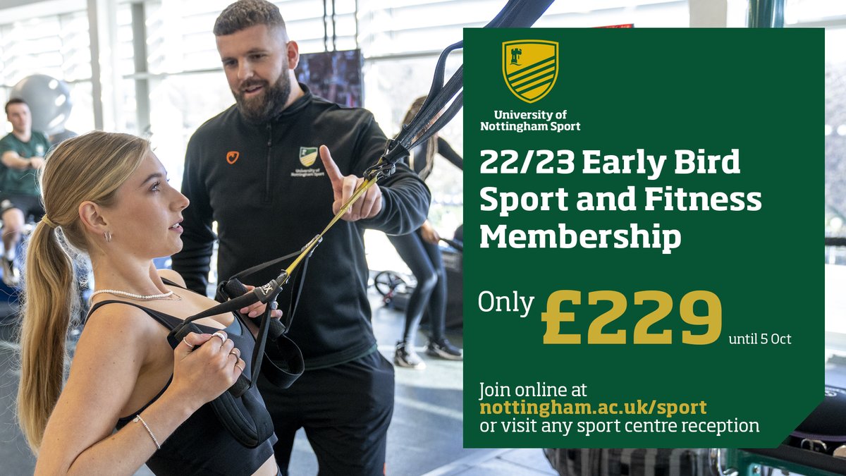 Ready for the year ahead? Get your Sport &amp; Fitness Membership before 5th October for the Early Bird price

nottingham.ac.uk/sport/membersh…

#sport #fitness #UoNSport #Sport #Nottingham