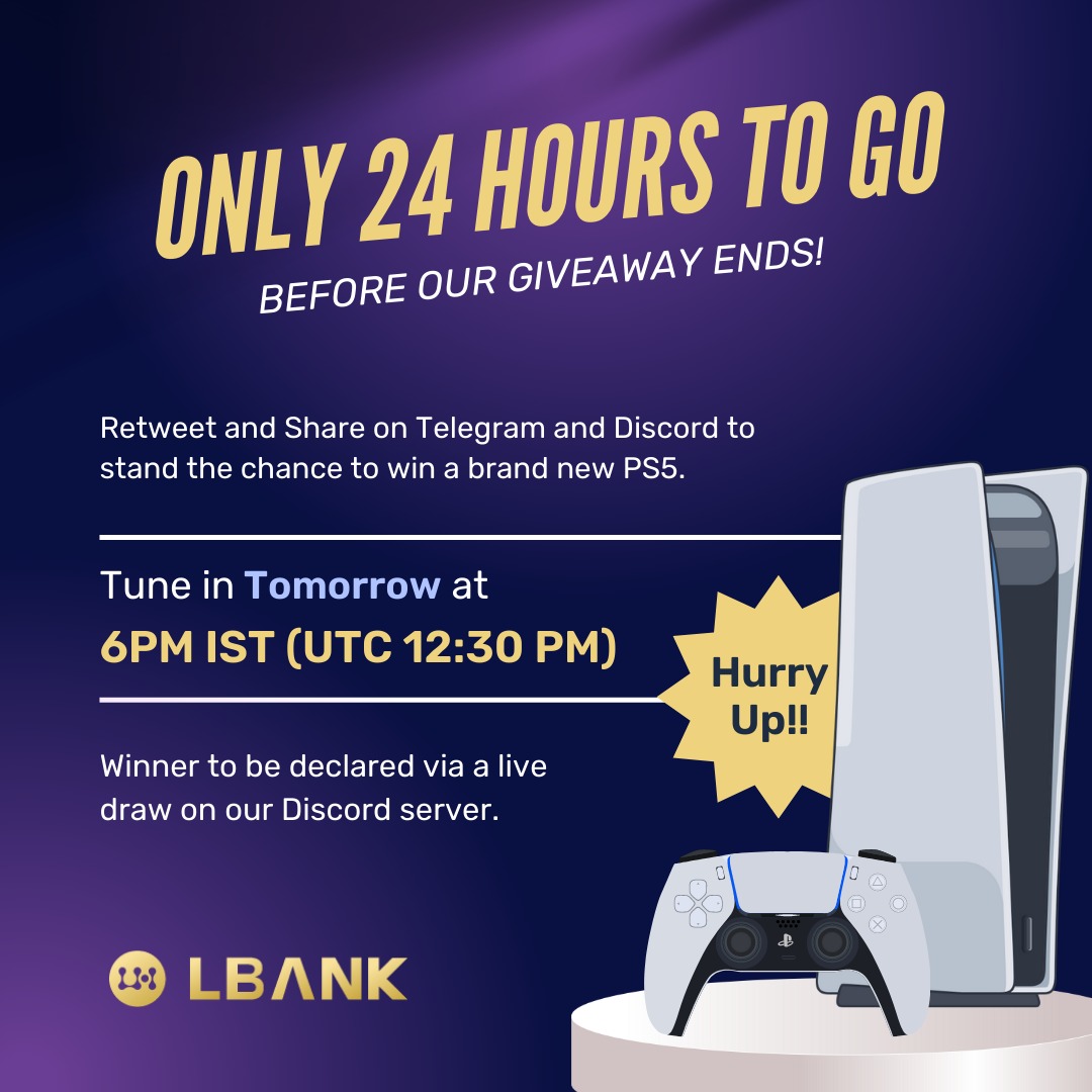 Caption: Only 24 hours to go, folks! 🚀

The giveaway is ending tomorrow. 

⏳You don't wanna miss this. 

Stay tuned to our channels:

Discord: discord.gg/HwWC7DWV
Telegram: t.me/LBankIndianOff…