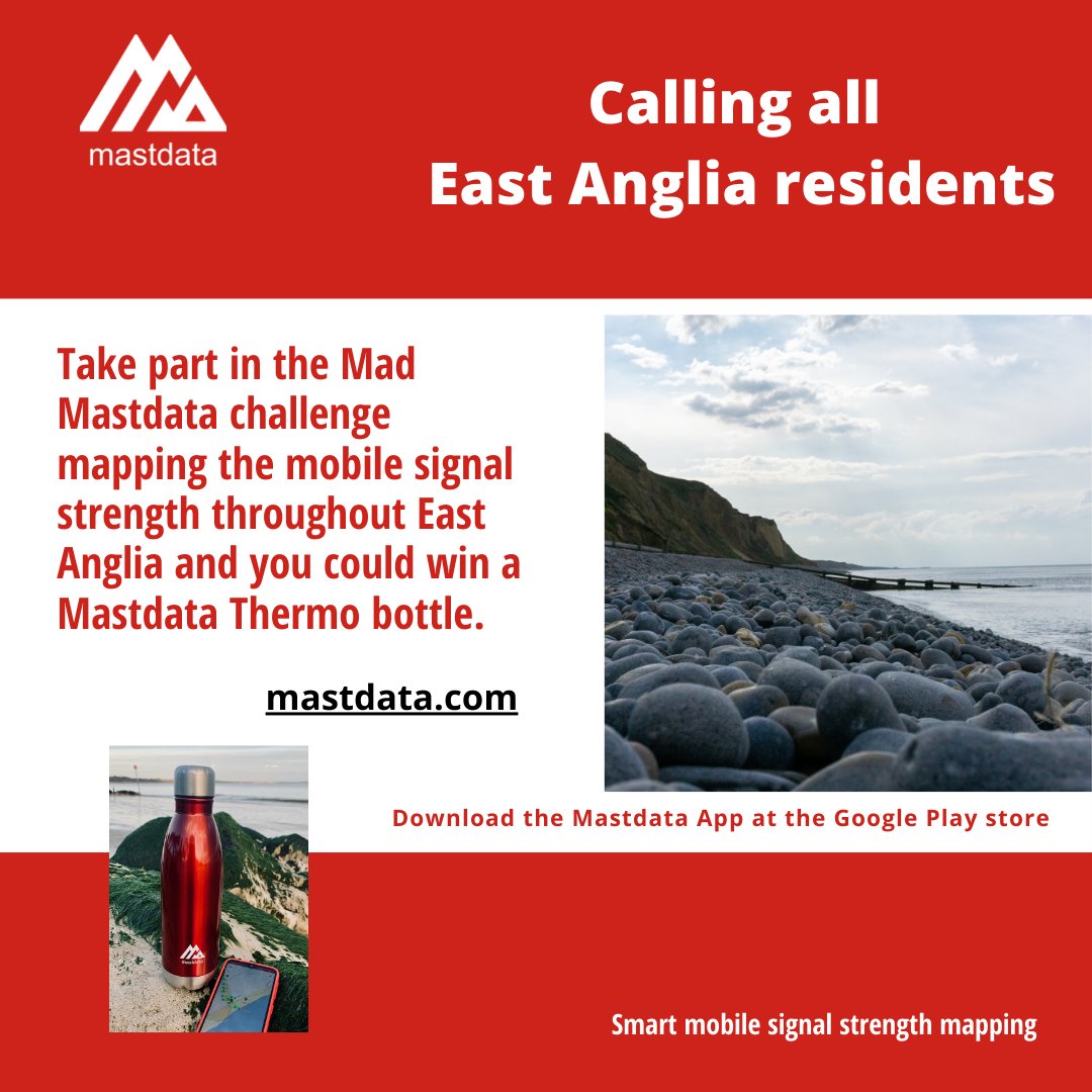 mastdata's tweet photo. Mastdata Challenge
#East Anglia residents- for a chance to win a Mastdata thermo bottle simply spot a gap on the Mastdata Map, run a survey &amp; fill the gap using the Mastdata app. All the details at https://t.co/q6Vd1cVbMa #eastanglia #eastanglian #eastanglianlife#eastanglancoast https://t.co/7UbPx4yX3a