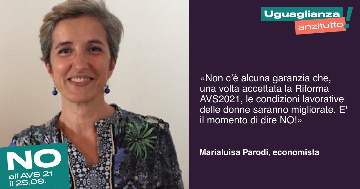 Uguaglianza anzitutto! 

Diciamo NO a questa riforma prematura e ingiusta dell'AVS. Perché prima di prendere in considerazione un aumento dell'età pensionabile, è necessario che ci sia una reale uguaglianza nel mondo del lavoro. 

👉Partecipare: avs-no.ch

#avs21no